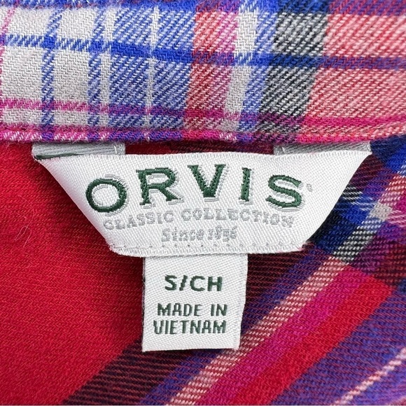 S Orvis Red & Blue Plaid Flannel Button Down Long Sleeve Shirt Small Top 4 6 - Picture 5 of 10